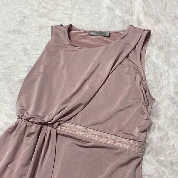 Asos Dress Satin Stretch Champagne Pink Size 4 Small Maxi Sleeveless Beaded - Picture 5 of 15